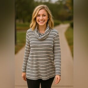 T by Talbots Striped Cowl Neck Top Size 2X